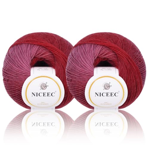 NICEEC 2 Skeins 100% Rainbow Wool Yarn Soft...