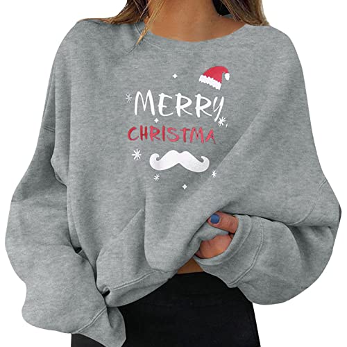 Sweatshirt femme Noël gris col rond à manches longues taille L
