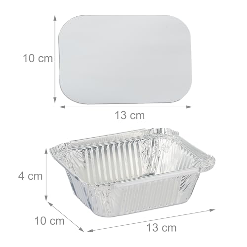 Relaxdays Aluschalen mit Deckel, 100er Set, 260 ml, zum Backen & Grillen, Assietten für Gastronomie, Alubehälter, Silber