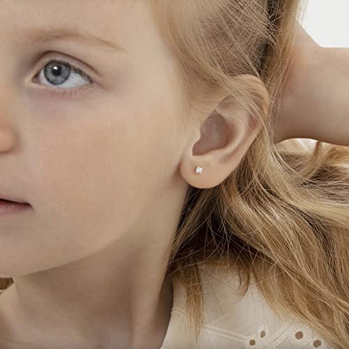 925 Sterling Silver Kids 2mm-5mm Clear Cubic Zirconia Round Stud Solitaire Screw Back Earrings for Babies & Toddlers - Baby Girl Earrings with Safety Screw Backs for Infant and Toddler Children2