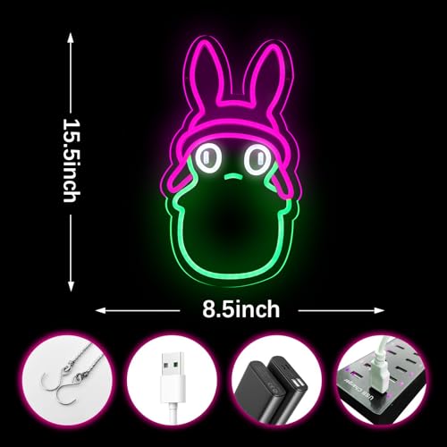 Image of Pink Hat Kuchi Neon Signs for Wall Decor, Green Kopi Dimmable Monster LED Lights for Room and Best Gifts for Fans, Kuchi Neon Lights with USB Power for Biethday, Party Decoration