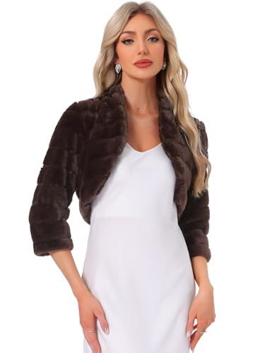 Allegra K Women's Bolero Jacket for Evening Dresses Open Front Cropped Fluffy Faux Fur Shrug