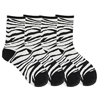 BESPORTBLE 2 Pairs Zebra Pattern Cotton Socks Middle Calf Casual Striped Socks for Women Comfortable Breathable Animal Print Design