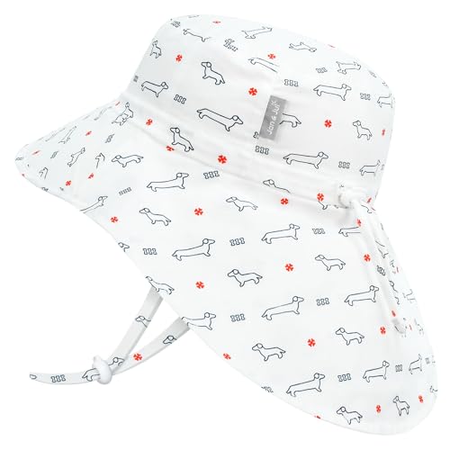 JAN & JUL Boys and Girls' Cotton Sun-Hat with Neck Flap, Packable Adventure Hat for Kids (XL: 5-12 Years, Dachshund)