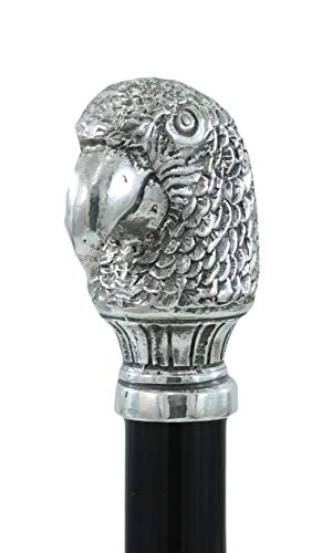 Bastone passeggio pappagallo peltro legno nero