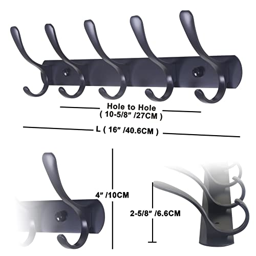 Skoloo Coat Rack Wall Mount - Modern, Metal Wall Coat Rack With 5 Hooks, Sturdy Wall Hook Rack Rail For Hanging Coat, Jacket, Clothes, Hat, Matte Black #TOP5