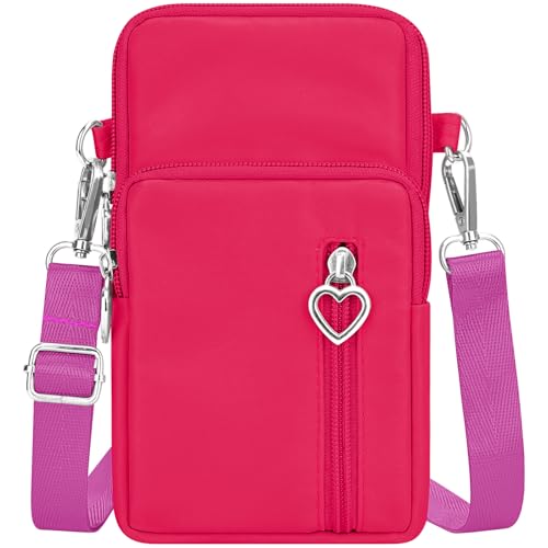 YINHEXI Small Crossbody Bags for Women Trendy, Mini Triple Compartment Cell Phone Crossbody Wallet Purses (Rose Red-2)