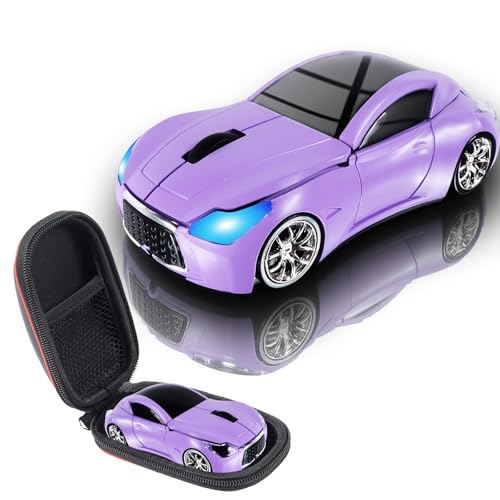 Image of elec Space Wireless Mini Mouse with Case - Cute Sports Car Shape, Lightweight & Portable, 10m Range, Plug and Play (Purple)