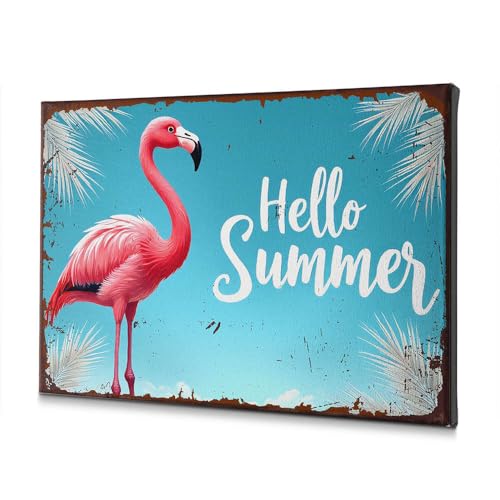 Toile flamant rose bonjour été 40x60cm pour réveiller un mur blanc