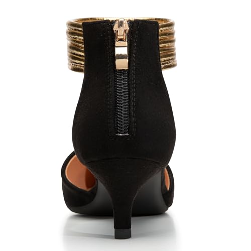 Trary Kitten Heels for Women Closed Pointed Toe Low Stiletto Heels Pumps Shoes Women Comfortable Ankle Strap Pumps 2" Heel Party Dressy Shoes4