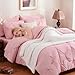 DOWNCOOL 7 Pieces Pink Queen Comforter Set, Pintuck Pinch Pleat Bed in a Bag, Soft Microfiber All Season Bedding Set for Bedroom with Sheets, Pillowcases & Shams
