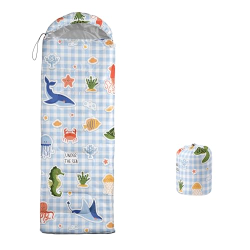 Sleeping Bags for Adults Kids,Backpacking Camping Sleeping Bag for Girls Boys Lightweight Waterproof Cold/Warm Weather Sleeping Bag for All Season (Marine Organisms, Single -31.5x90.5)