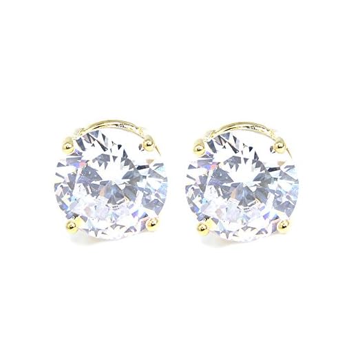 Me Plus Stainless Steel Round Cut Cubic Zirconia Stud Earrings With Clear Case - Gold, Silver (3mm~12mm) (12mm-Gold)