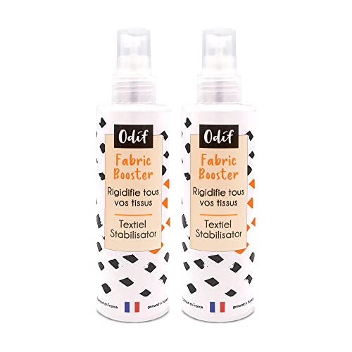 Odif - Fabric Booster - Rigidifica i tessuti - Mantenimento del tessuto su macchine da cucire e tagliare - Ideale per modellare tessuti origami e maglieria rigidamente - Spray 200 ml - Set di 2