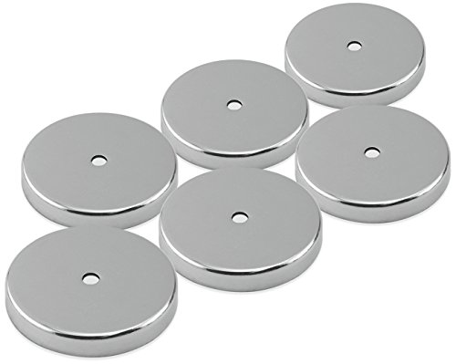 Master Magnetics Round Base Magnet Fastener with 0.197 Center Hole Chrome Plate, 2.04 Diameter, 0.302 Thick, 35 Pounds, Silver (Pack of 6), RB50CX6