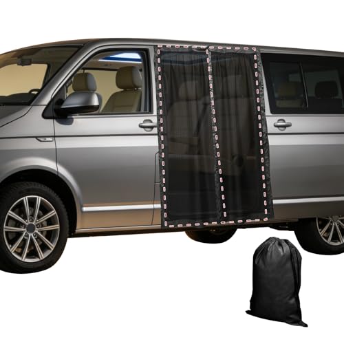 luolety Magnetic Van Bug Screen for VW T5 T6, Fly Screen Sun Protection Car Sliding Door Rear Door Partition Net Fly Screen Van Black Mesh Mosquito Net with Center Magnetic Closure (for Sliding Door)