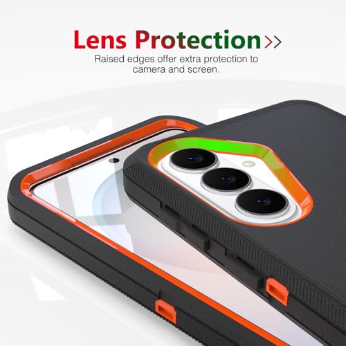 Image of Rugged Case Compatible with Samsung Galaxy S26 | Heavy-Duty Shockproof Protective Cover, Black+Orange