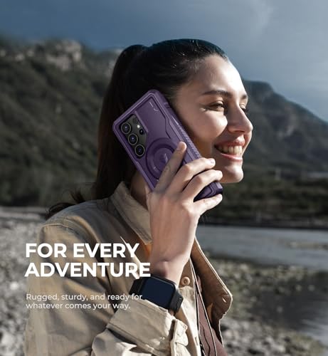 Dexnor Magnetic Case for Samsung Galaxy S24 Ultra Case, Compatible with Magsafe, 2 Front Frames & Built-in Screen Protector, Bumper Rugged Shockproof Full-Body Protective Cover with Kickstand,Purple