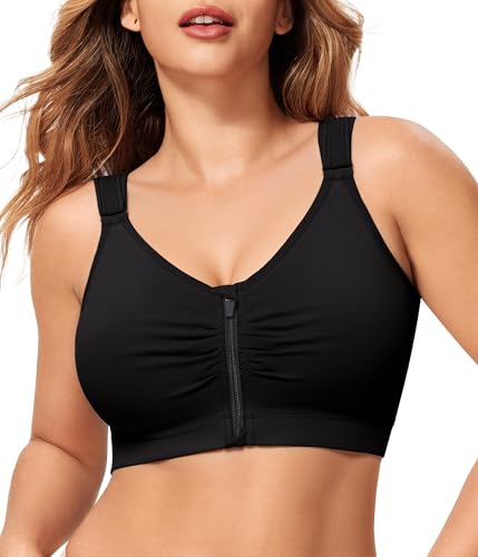 CYDREAM Zip Front Bra for Women Wireless Full Coverage Comfort Everyday Post Surgery Compression Bras Adjustable Straps