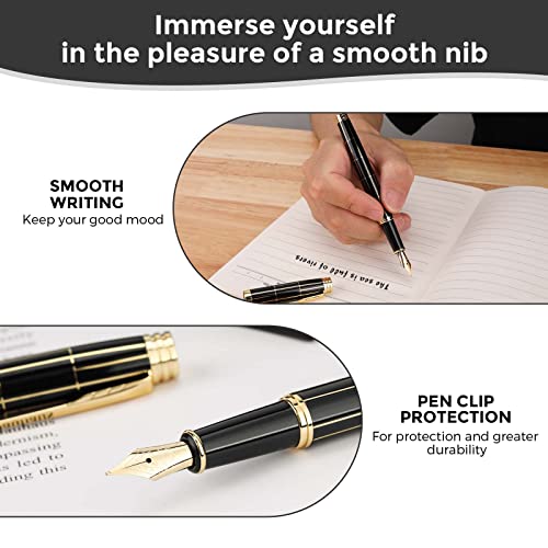Tiankool Luxury Fountain Pen,Fine Nib, Exquisite Pen Gift Set for Men&Women-Includes 10 Ink Cartridges&Ink Converter- Nice Pens - Black - Gold Plaid - Thumbnail 4