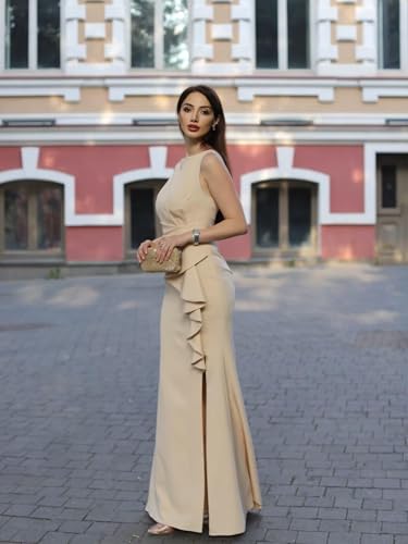 Satin Mother of The Bride Dresses for Women Long Slit Mermaid Ruched Wedding Guest Dress4