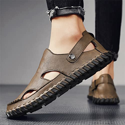Men's Genuine Leather Sandals Soft Breathable Shoes Beach Sandals Leather Men Sandals(45)3