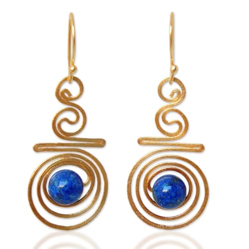 NOVICA Artisan Handmade 24k Gold Plated Lapis Lazuli Dangle Earrings Crafted Brass Blue Thailand Modern 'Follow The Dream'