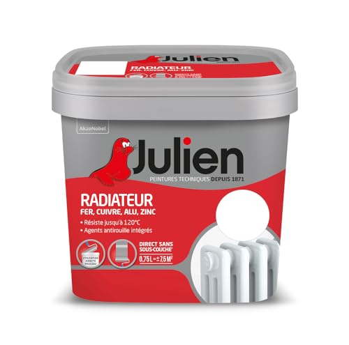 Julien Peinture Radiateur Acrylique, Fer, Cuivre, Alu, zinc - Direct sans sous-couche, Mat, Blanc Mat, 0,75 L
