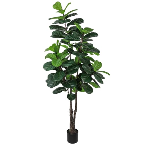 Fiddle Leaf Fig Tree Artificial Plants Indoor - 6ft Realistic Fake Plants Ficus Lyrata Trees, Faux...