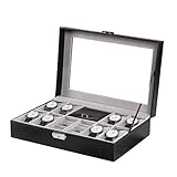 【Caja de almacenamiento hecha de cuero de fibra de carbono】 El cuero casi siempre da una impresión de gran elegancia y exclusividad. El cuero también tiene propiedades especialmente protectoras y estables y puede proporcionar valiosos relojes de pulsera y Ring con un marco adecuado. La fina piel preciosa encaja perfectamente con elegantes y delicados relojes y anillos.