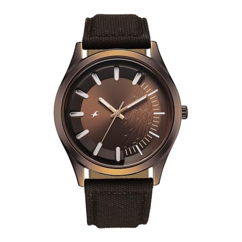 Image of Fastrack Wild Poison Dart Frogs Brown Dial Brown Leather Strap Watch for Men - 3317QL02