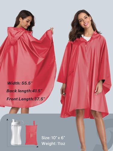 Image of SaphiRose Adult Rain Poncho Waterproof Hooded Zipper Raincoat with Pockets | OEKO-TEX Certified 100% Polyester, Lightweight Packable Storage Pouch, Heat-Sealed Seams, Quick-Dry for Outdoor Hiking