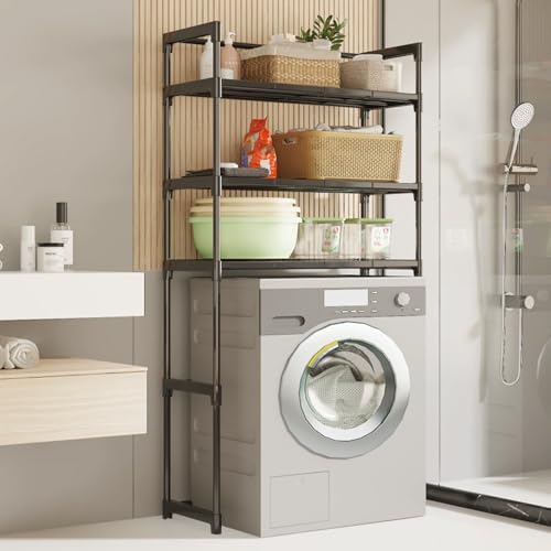Beauenty 3-Tier Washing Machine Storage Rack Freestanding Washing Machine Rack Unit Laundry Room Storage Rack Metal Rack Laundry Rack 72 x 26 x 162CM (Black)