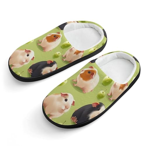 Zapatillas de algodón para niños con diseño de conejillos de indias, para dormitorio, interiores y exteriores, Estilo negro, 34