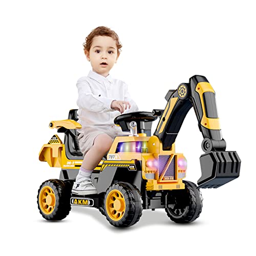 funyard Ride On Excavator Toddler Ride On Toys for Boys with, Guardrail, Music and Light, Helmet，Ride On Construction Vehicles for Kids