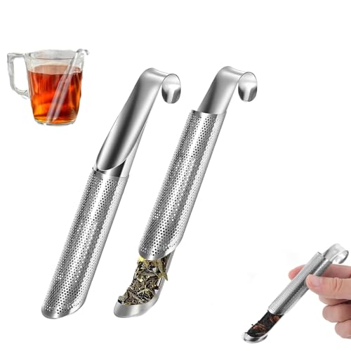 Filtre à thé en Acier Inoxydable,2 Pièces Pipe à Thé Passoires de Diffuseur Vaisselle à Filtre Passoire Infuseur à Thé à Long Manche pour Feuilles de Thé en Vrac,Herbes ou épices