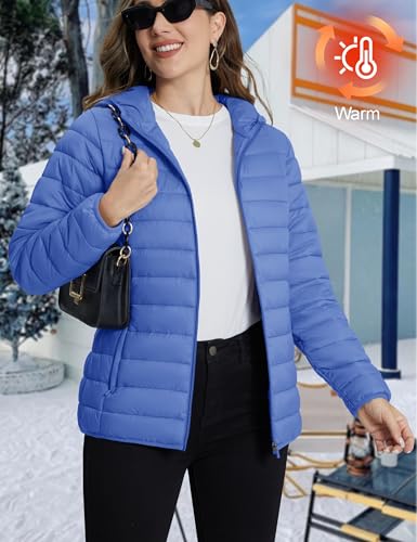 TACVASEN Women's Lightweight Puffer Jacket with Hood Pockets Quilted Padded Full-zip Winter Coat2