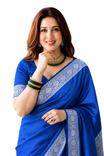 Image of Women's Glory Banarasi Satin Kanjivaram Saree Silver Zari Border Pure Soft Blend Silk Sari Kanchipuram Paithani Silk Party Wedding Festive New Ladies Sadi with Unstiched Blouse Piece. (Pink)