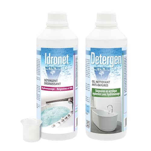 Metacril Detergen 500 ML + Idronet 500 ML, Detergente y desincrustante, Ideal para bañeras de hidromasaje