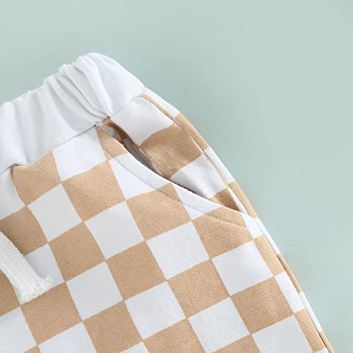 Unisex Baby Girls Boys Checkerboard Shorts Elastic Waist Drawstring Casual Short Pants With Pocket (Khaki, 2-3 Years) #TOP4