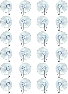 AKH® Clear Suction Hooks | Pack of 24 | 4cm Rubber Sucker Pads with Metal Hook | Strong Hanging Hook for Christmas Hanging Decorations Signs Mirror Glass Kitchen Bathroom Wall Festivals Decorations