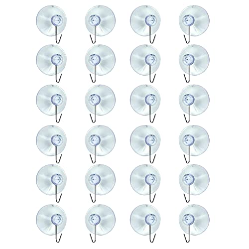 AKH® Clear Suction Cup Hooks | Strong Suction Cup for Christmas Hanging Decorations | 2cm Rubber Sucker with Metal Hook (Pack of 24)