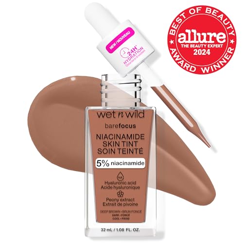 Image of wet n wild Bare Focus Skin Tint, 5% Niacinamide Enriched, Buildable Sheer Lightweight Coverage, Natural Radiant Finish, Hyaluronic & Vitamin Hydration Boost, Cruelty-Free & Vegan - Deep Brown