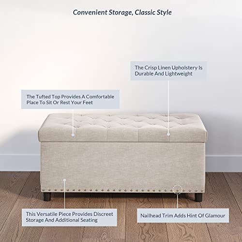 Image of BELLEZE Storage Ottoman, Tufted Ottoman with Close Hinge, Foot Rest for Living Room (Beige, 31 inch)