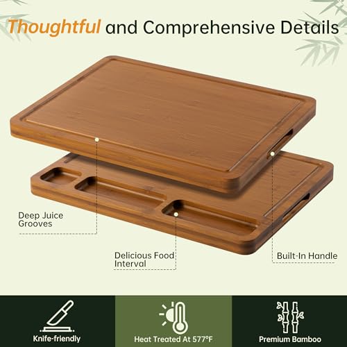 Image of THETCHRY Bamboo Cutting Boards for Kitchen, 1 inchThickened Cutting Board with Juice Groove, Large Butcher Block with Handle, Wood Charcuterie Chopping Board for Prep & Serving Tray, 17 inch x 13 inch