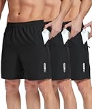 Little Beauty 3 Pack Mens Athletic Running Shorts 7' Gym Workout Shorts with Zipper Pockets Lightweight Sports Shorts Black Black Black M