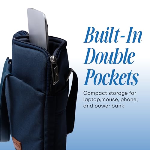 Image of Protecta Grace Office Laptop Messenger Bag for Men and Women Canvas Look Laptop Briefcase Water Repellent Padded Laptop Messenger Sleeve Bag 15.6 Inch Ideal for Office & Work in Color Blue