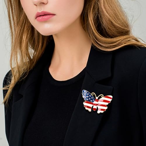 Image of Enamel Brooch Pin For Women Men, Vintage American Flag Crystal Lapel Pin, Christmas Brooch Suit Dress Clips Accessory Gift