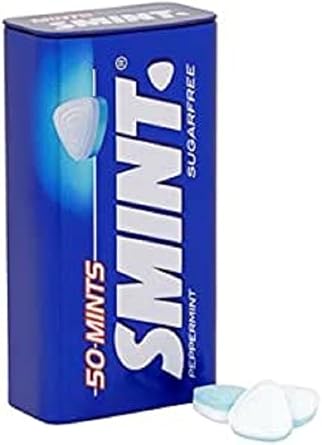 Smints, Breath-Freshening, Sugarfree Mints, with Sweeteners. Flavoured Strawberry or Peppermint, 50 Mints per Tin, Pack of 12 Peppermint