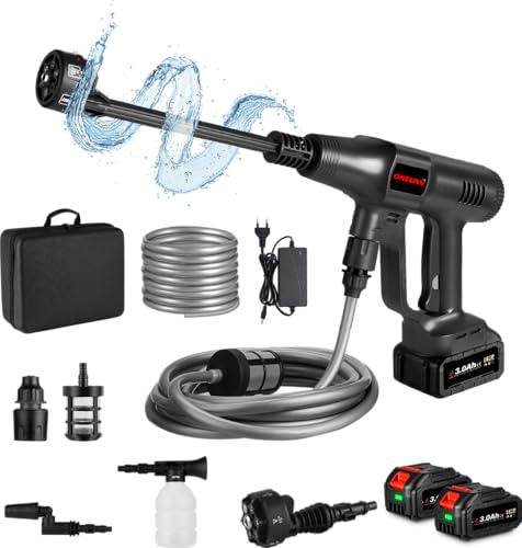 ONEVAN hidrolimpiadora bateria, 80bar portatil Pistola de Agua a presión con batería de 2x3.0ah, 6 en 1 y 180° Boquilla, hidrolimpiadora de Alta presion inalámbrico para Coche, jardín